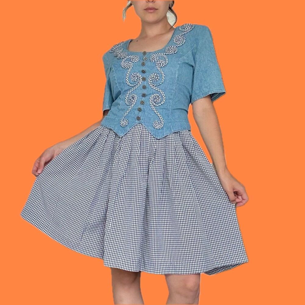 Vintage 90s Plaza South Denim Gingham Dress – Size 10